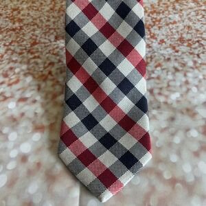 IZOD Men's Necktie‎ Red Blue Gray Plaid Pattern Professional Business